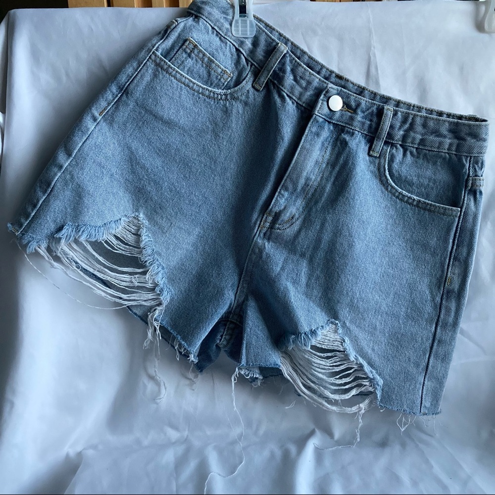 Shein Blue Denim Distressed Jean Shorts Size M (6)